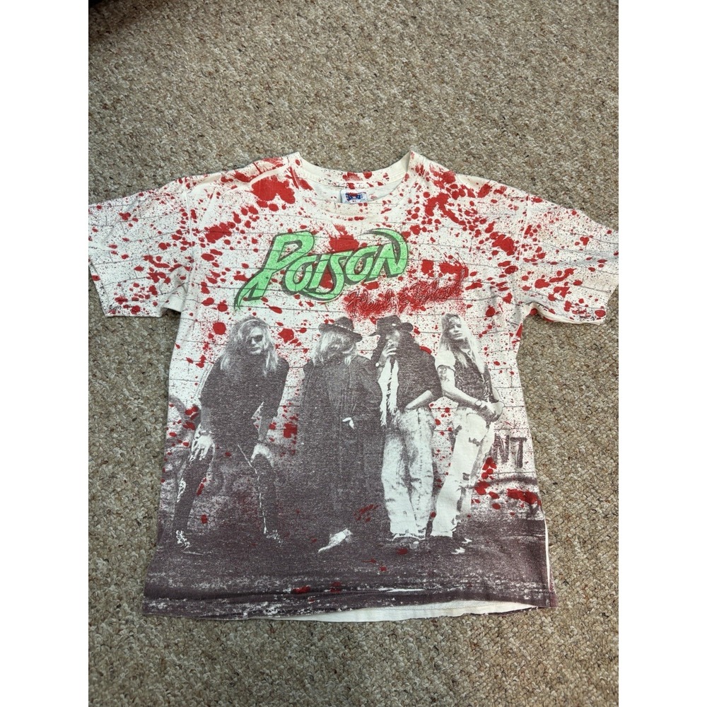 Vintage Poison "Flesh & Blood Tour '90-'91" T-Shirt – Red Splatter Style XL
